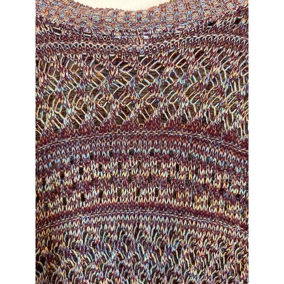 QUESTIONS Open Knit Tunic Top Multicolor M Cowl Sleeve Y2K Boho Hippie Festival - Picture 6 of 11